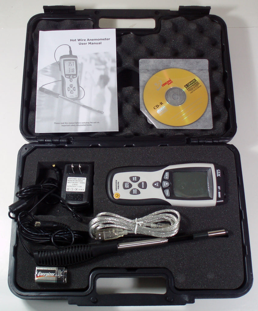 CEM DT-8880 Hot Wire Thermo-Anemometer Air Flow Velocity Meter with US ...