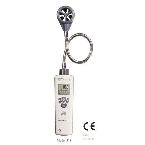 CEM DT-318 Digital Gooseneck Flexible Thermometer Anemometer Vane Wind Air Velocity Meter